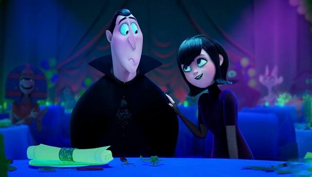 Dracula (Brian Hull) with Mavis (Selena Gomez) in HOTEL TRANSYLVANIA: TRANSFORMANIA.