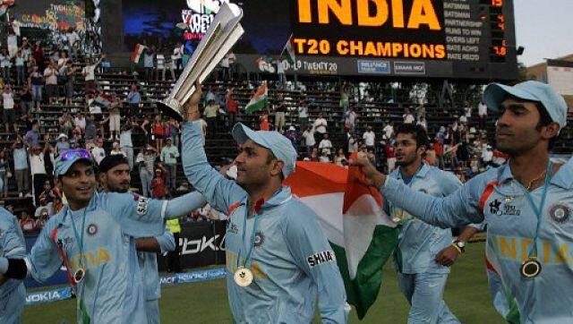 Team India players celebrate after winning the World T20 in 2007. AFP 