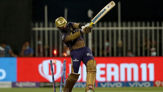 Dinesh Karthik is clean bowled by Kagiso Rabada during KKR's chase. Sportzpics