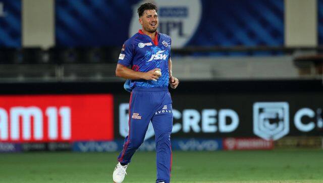 Marcus Stoinis of Delhi Capitals pulls up in his run in during match 33 of the Vivo Indian Premier League between the DELHI CAPITALS and the SUNRISERS HYDERABAD held at the Dubai International Stadium in the United Arab Emirates on the 22nd September 2021 Photo by Ron Gaunt / Sportzpics for IPL