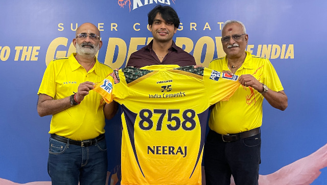 CSK honours Tokyo 2020 gold medallist Neeraj Chopra with Rs 1 crore cash prize, special jersey CSK honours Tokyo 2020 gold medallist Neeraj Chopra with Rs 1 crore cash prize, special jersey