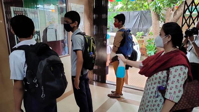 The students ,who returned to school after 18 months, said they were very excited to be back and meeting the teachers. Image credit: Sachin Gokhale 