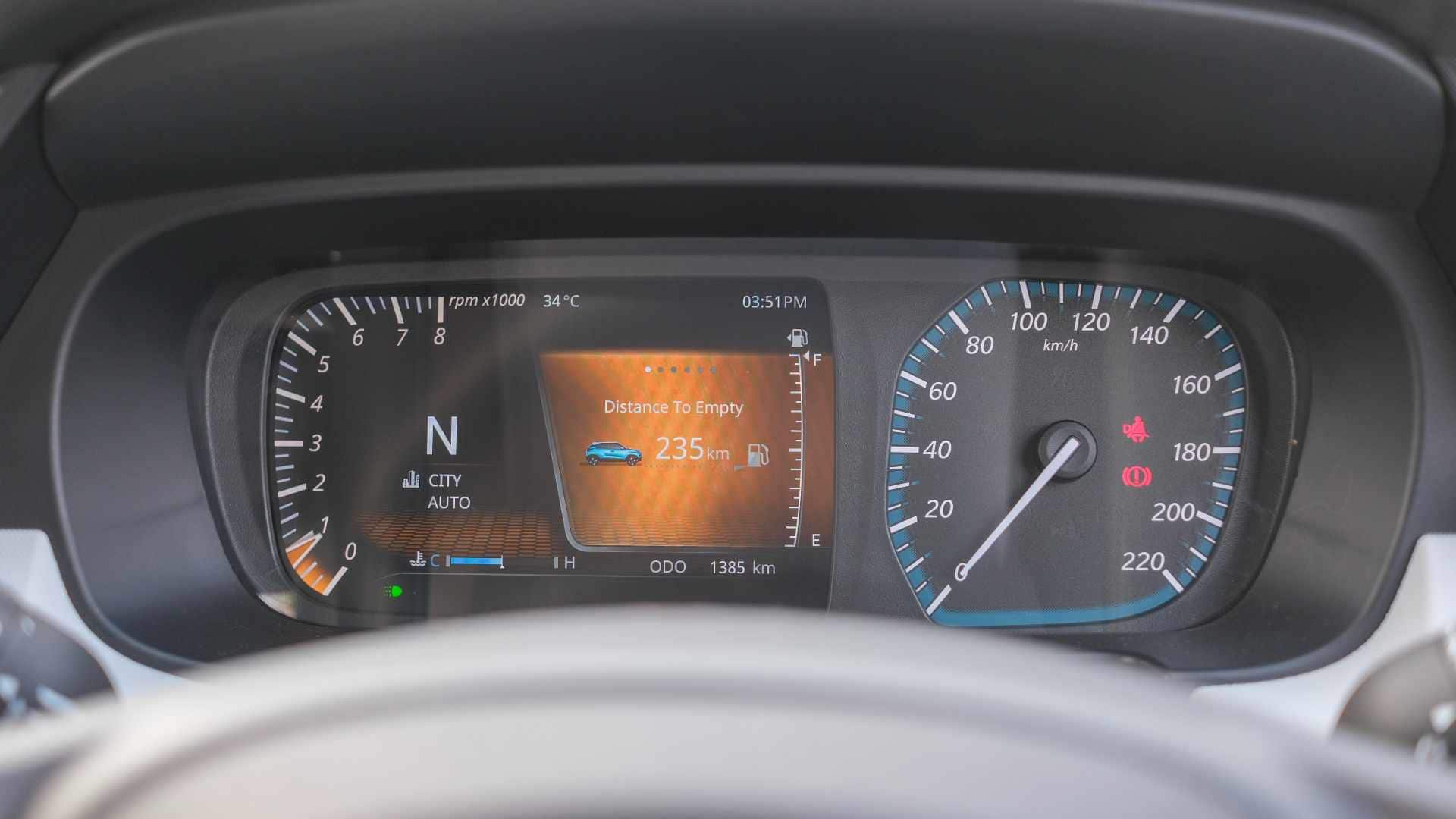 Part-digital instrument cluster is a straight lift from the Altroz. Image: Tech2/Tushar Burman