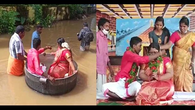 Kerala Floods: Bride, groom reach wedding venue in a cauldron, get married Kerala Floods: Bride, groom reach wedding venue in a cauldron, get married