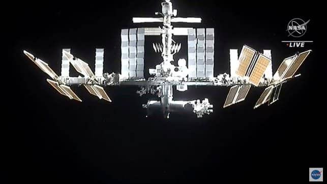 The International Space Station is seen as astronauts in the capsule undock. AP 