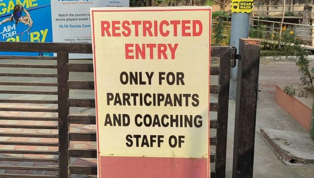 A sign at the DLTA Complex during the 2021 Fenesta Open in Delhi. Image: Tanuj Lakhina/Firstpost