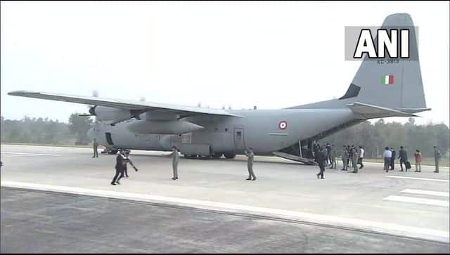 C-130 J Super Hercules aircraft at the Purvanchal Expressway airstrip. Photo: DD