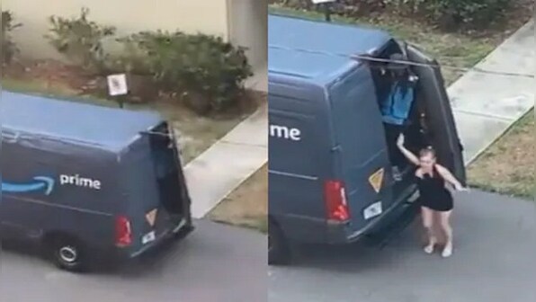 Amazon deliveryman in Florida fired after video of woman emerging from his van goes viral
