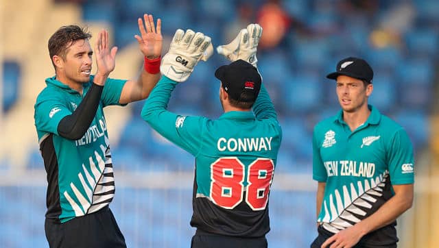 Tim Southee was New Zealand’s economical bowler with figures of 2/15 from four overs. AP 