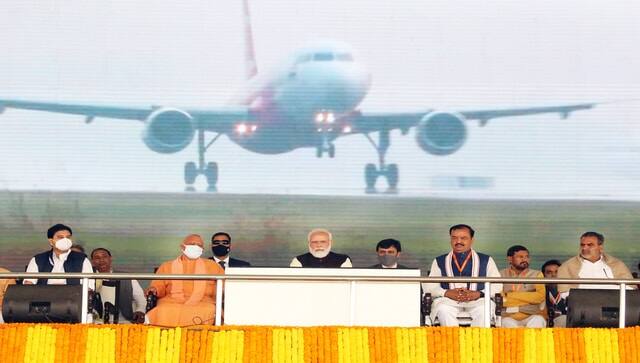 Prime Minister Narendra Modi, Uttar Pradesh Chief Minister Yogi Adityanath, Dy CM Keshav Prasad Maurya, and Union Civil Aviation Minister Jyotiraditya M. Scindia were present at the foundation stone laying ceremony of Noida International Airport, in Jewar on Thursday