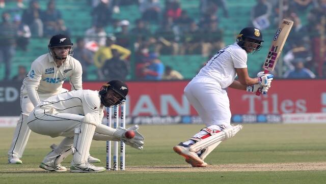 Shubman Gill plays a shot on Day 1 of India vs New Zealand Test series. Twitter/@BCCI