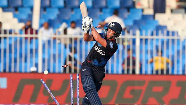  Michael Van Lingen was Namibia’s top run-scorer in the match with 25 runs. He waas involved in a 47-run opening stand with Stephan Baard. AP 