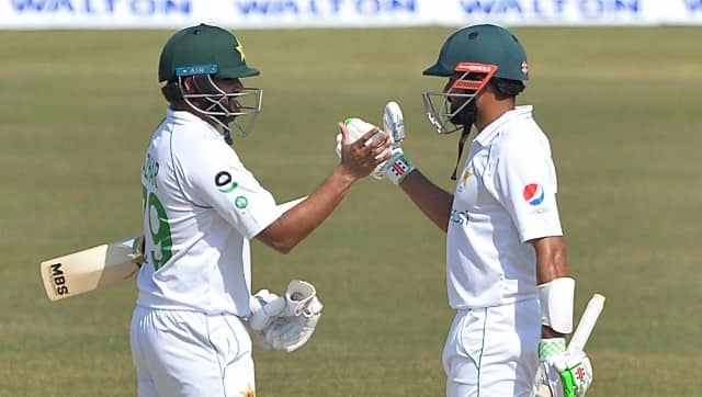 Babar Azam and Azhar Ali shared an unbeaten 91-run stand to guide Pakistan to 161/2 at stumps on Day 1 of the 2nd Test against Bangladesh. Image credit: Twitter/@TheRealPCB