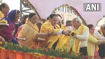 JP Nadda in Ayodhya: BJP president performs aarti, offers prayers at Saryu Ghat after reaching city