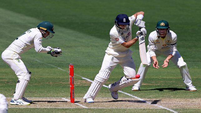 England’s Joe Root bats in front of Australia’s Alex Carey, left, and Marnus Labuschagne during the third day of their Ashes Test match in Adelaide, Australia, on Saturday. AP 