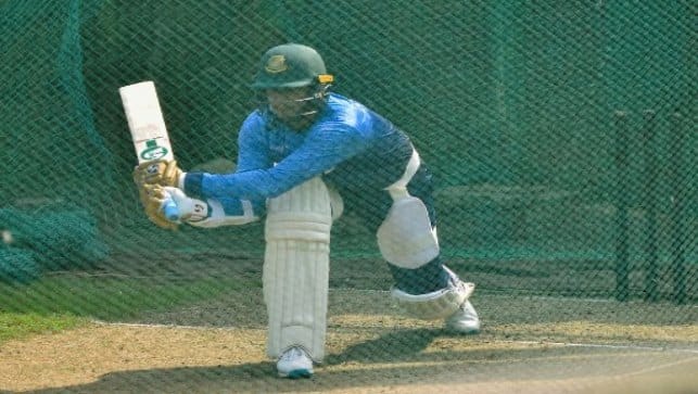 Bangladesh’s Shakib Al Hasan bats during a training session at the Sher-e-Bangla National Cricket Stadium ahead of the second Test match in Dhaka on 2 December, 2021. AFP File