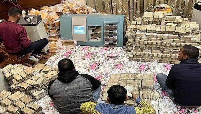 Cash retrieved by tax officials from UP businessman Piyush Jain's residence during a raid in Kanpur district. PTI