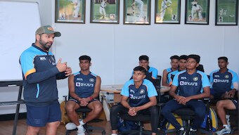 Rohit Sharma gives pep talk to India U-19 squad while he undergoes rehab at NCA with Jadeja