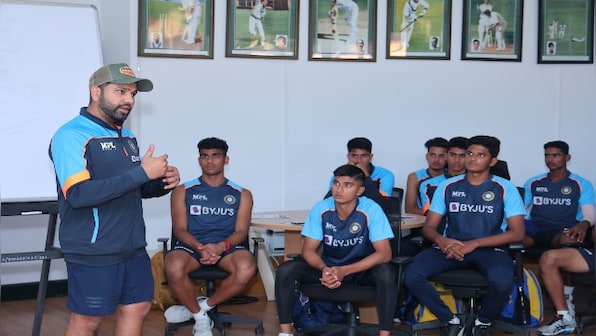 Rohit Sharma gives pep talk to India U-19 squad while he undergoes rehab at NCA with Jadeja