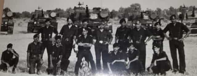 Captain VPS Dahiya (centre) and other officers of HQ squadron, 75 Armoured Regiment, that was raised in Pakistani territory in March 1972. Also in the picture is Laila, the commanding officer's - and regiment's - beloved cocker spaniel. Image courtesy Lt Col VPS Dahiya (Retd)