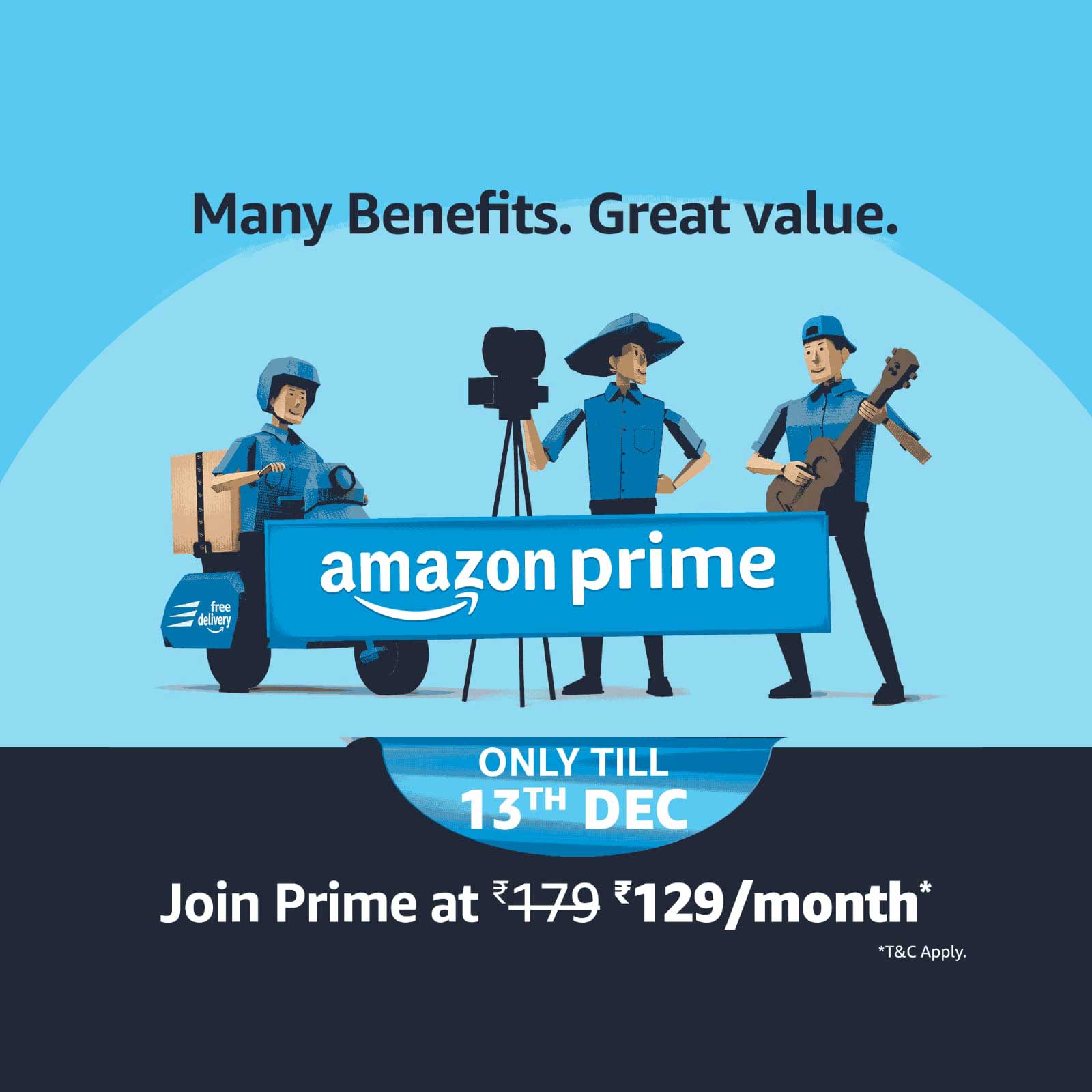 Amazon Prime Membership is available for 129/month instead of 179/month