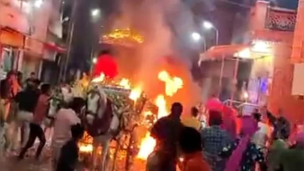 Watch: Horse carriage with groom inside catches fire during wedding procession