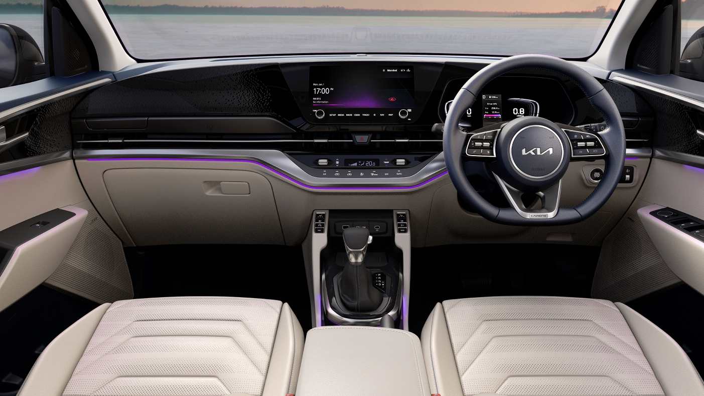 Note 10.25-inch touchscreen infotainment system, digital instrument cluster and 64-colour ambient lighting. Image: Kia