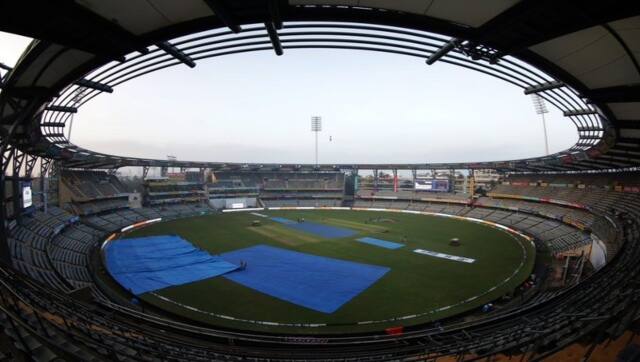 India vs New Zealand 2nd Test 1st Day match delayed due to overnight rain in Mumbai. An image of rain-soaked Wankhede. Twitter/@BCCI