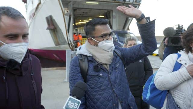 Kevin Rebello, brother of Russel Rebello, a waiter who died in the shipwreck of the Costa Concordia cruise ship, arrives in the tiny Tuscan island of Isola del Giglio, Italy. AP