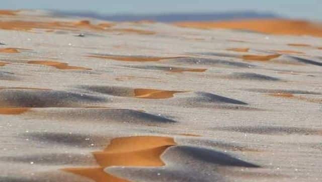 The ice crystals formed stunning patterns in the desert sands. Image Courtesy: karim_bouchetat/Instagram