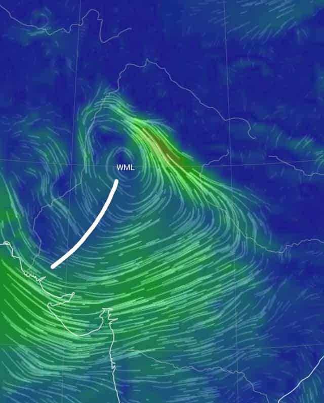 Well marked low pressure area and WD trough is observed even on such lower level wind analysis (850hpa) on 22 January 2022