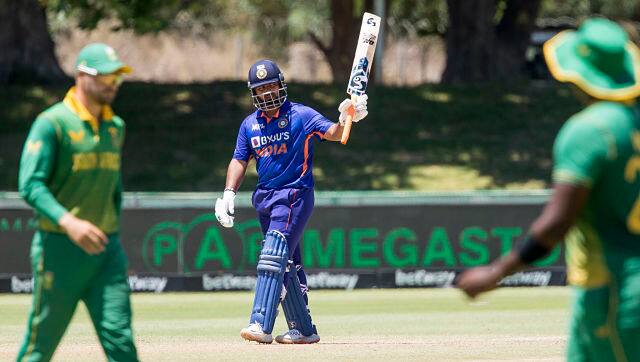 Rishabh Pant celebrates after scoring a fifty. India went onto post 287/6 from 50 overs. AP 