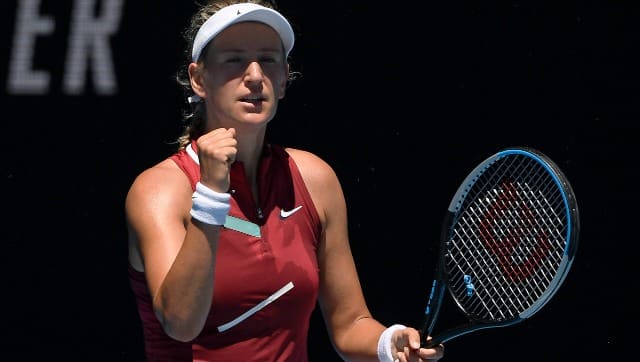 Victoria Azarenka reacts after defeating Elina Svitolina. AP
