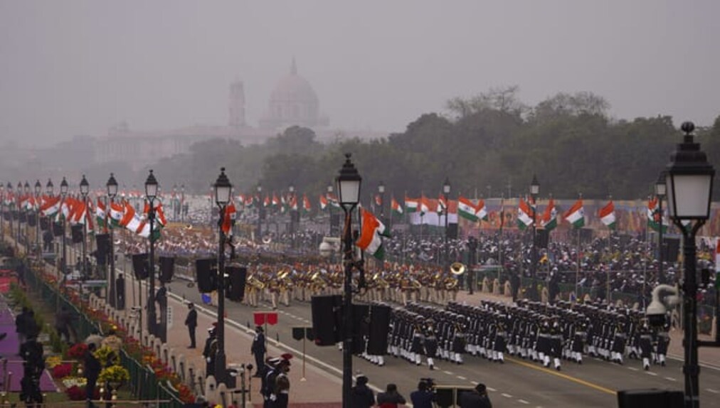 Indian defence forces marched through the ceremonial Rajpath boulevard during India's Republic Day celebrations, in New Delhi. The contingents of security forces were followed by tableaux from states that showcased India's cultural diversity, with themes ranging from the freedom struggle to biodiversity.<br />Image Courtesy: AP