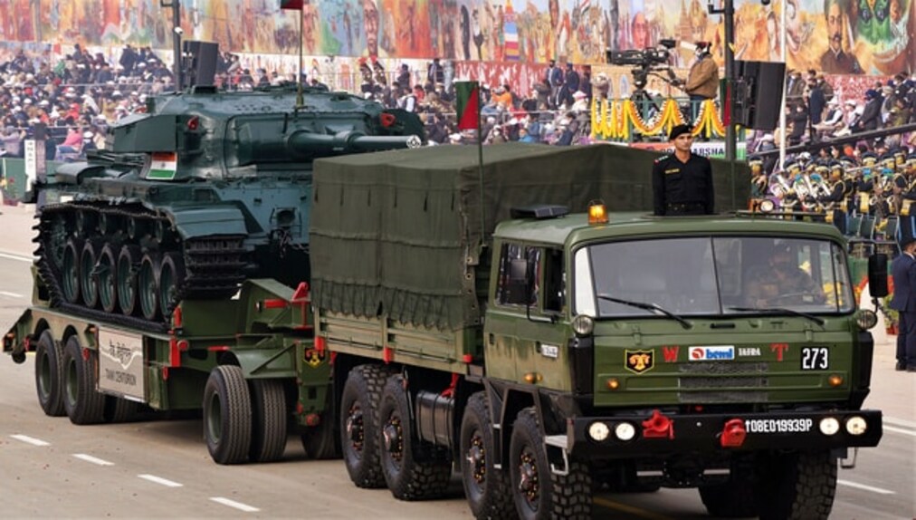 Indian Army's Tank Centurion was on display during the 73rd Republic Day Parade, at Rajpath, in New Delhi. Other tanks that were showcased during the ceremony included PT-76 tank, 75/24 Pack howitzer and OT-62 TOPAZ armoured personnel carrier that played a major role in defeating Pakistan in the 1971 war. Image Courtesy: ANI