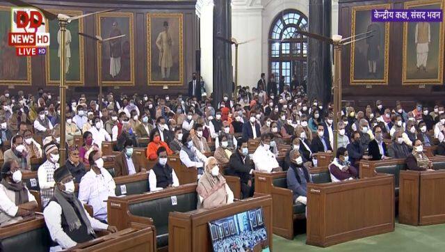 Prime Minister Narendra Modi and the other MPs sit in Central Hall of Parliament as President Ram Nath Kovind makes his address on the first day of the Budget session. ANI