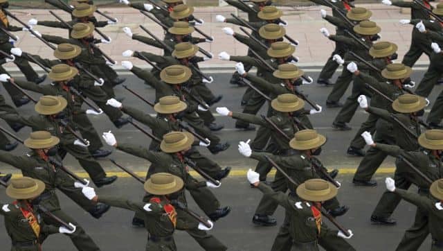 An Indian Army contingent march during the full dress rehearsal for the upcoming Indian Republic Day parade in New Delhi. AFP