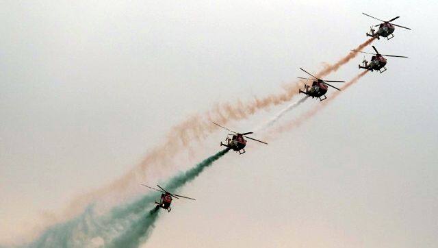 Advance light helicopters (ALH) from the Indian Air Force fly past during the full dress rehearsal for the upcoming Indian Republic Day parade in New Delhi. AFP