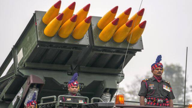 An Indian Army launcher vehicle with missiles take part during the full dress rehearsal for the upcoming Republic Day parade. AP