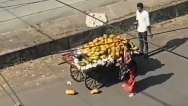 Bhopal woman throws fruits on road after seller's cart brushes her car; probe ordered Bhopal woman throws fruits on road after seller's cart brushes her car; probe ordered