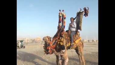 Pakistan journalist Chand Nawab reporting about Karachi weather riding a camel goes viral, watch here