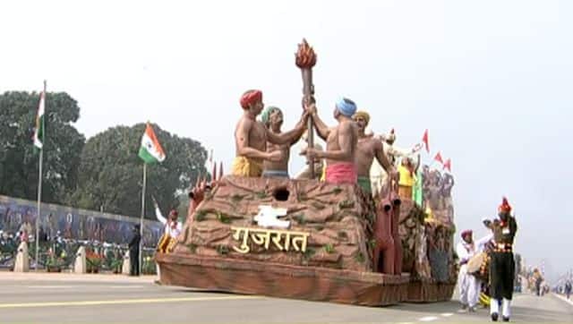 The tableau of the Gujarat government depicted scenes of the congregation of tribals in Pal-Dadhvaav villages to protest against high taxation (lagaan) and forced labour imposed by the British. ANI