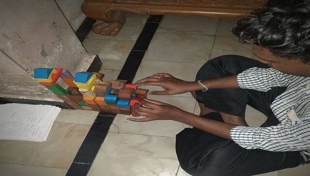 Kumar stacking shapes at his home during the lockdown. Image courtesy: Kumar's sister 