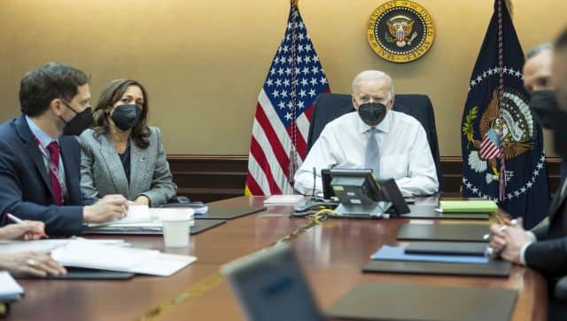 President Joe Biden and Vice President Kamala Harris and members of the President's national security team observe from the Situation Room at the White House in Washington, the counterterrorism operation responsible for removing from the battlefield Abu Ibrahim al-Hashimi al-Qurayshi, the leader of the Islamic State group. AP
