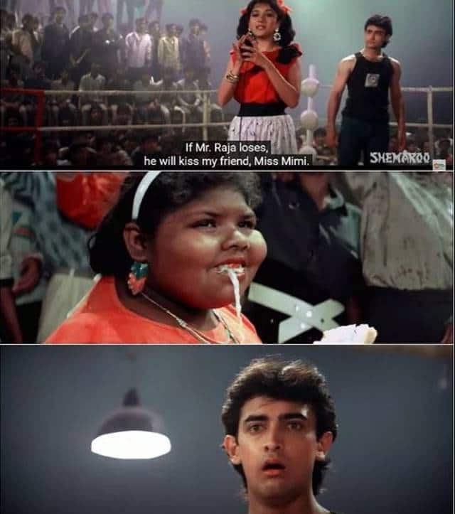 Scene from Madhuri Dixit and Aamir Khan's film Dil