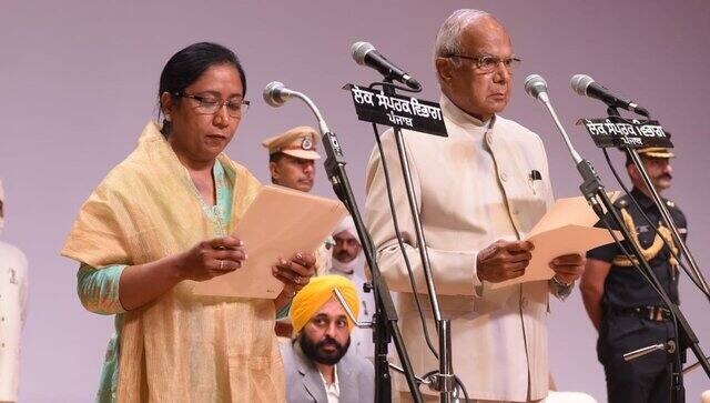 Dr Baljit Kaur takes oath in Punjab on Saturday. Twitter/ @AamAadmiParty