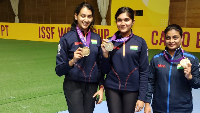 ISSF World Cup: India's Shri Nivetha, Esha Singh and Ruchita Vinerkar win gold in women's 10m air pistol team event ISSF World Cup: India's Shri Nivetha, Esha Singh and Ruchita Vinerkar win gold in women's 10m air pistol team event