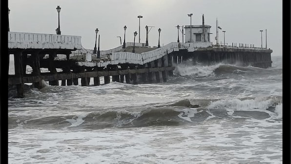 Puducherry's iconic pier at Rock beach collapses due to high waves