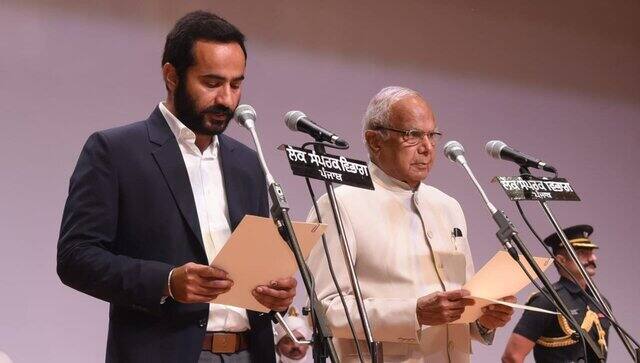 Gurmeet Singh Meet Hayer takes oath in Punjab on Saturday. Twitter/ @AamAadmiParty