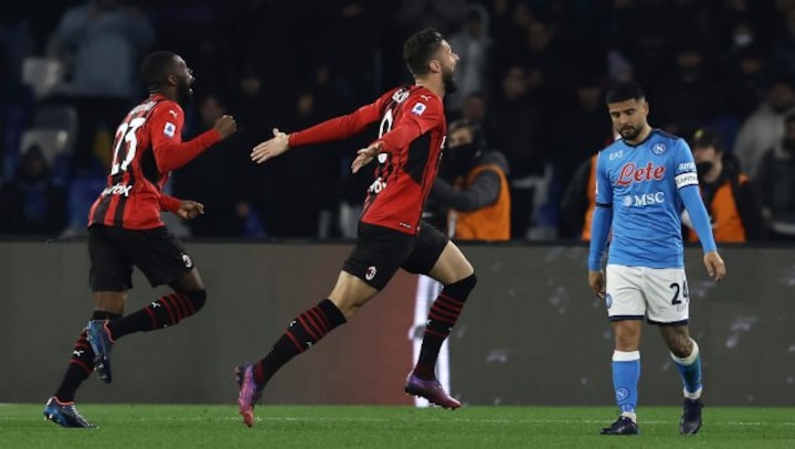 Serie A: Olivier Giroud sinks Napoli to fire AC Milan top, Juventus squeeze past Spezia to boost late title push